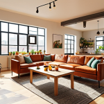 **

A brightly lit, modern co-living space featuring a spacious lounge with comfortable seating, a large communal kitchen with people cooking together, and a rooftop garden overflowing with plants and vegetables. The overall atmosphere is warm and inviting, emphasizing community and connection. Natural light floods the space through large windows.

**