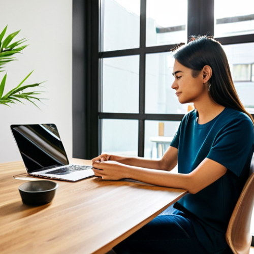 A focused young adult professional, ethnically ambiguous, is comfortably seated at a sleek wooden desk in a private room within a modern co-living space. The room is brightly lit by natural light streaming through a large window, revealing a small, cozy reading nook with a bookshelf and neatly organized personal items. Lush indoor plants add a touch of nature, emphasizing a calm and personalized sanctuary. The overall design features thoughtful storage solutions and clean lines. In the soft-focus background, a glimpse of a well-maintained, communal lounge area suggests shared amenities without showing any direct interaction. The subject is fully clothed in professional-casual attire, ensuring appropriate content. Perfect anatomy, correct proportions, natural pose, well-formed hands, proper finger count, natural body proportions, safe for work, professional, high-quality photography, sharp focus, vibrant colors, detailed textures.
