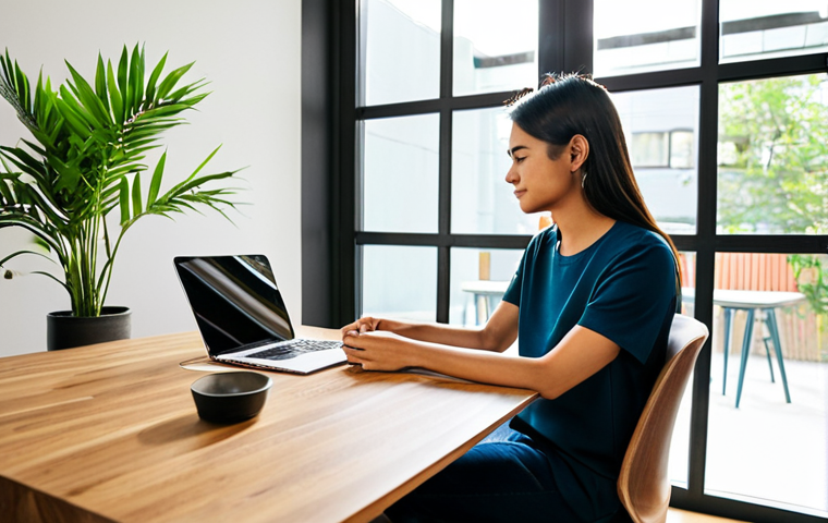 A focused young adult professional, ethnically ambiguous, is comfortably seated at a sleek wooden desk in a private room within a modern co-living space. The room is brightly lit by natural light streaming through a large window, revealing a small, cozy reading nook with a bookshelf and neatly organized personal items. Lush indoor plants add a touch of nature, emphasizing a calm and personalized sanctuary. The overall design features thoughtful storage solutions and clean lines. In the soft-focus background, a glimpse of a well-maintained, communal lounge area suggests shared amenities without showing any direct interaction. The subject is fully clothed in professional-casual attire, ensuring appropriate content. Perfect anatomy, correct proportions, natural pose, well-formed hands, proper finger count, natural body proportions, safe for work, professional, high-quality photography, sharp focus, vibrant colors, detailed textures.